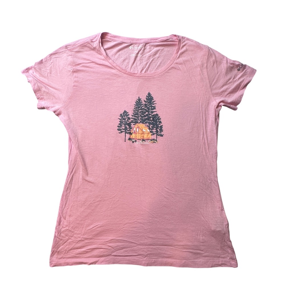 Columbia T-Shirt Womens Small Pink Camper Graphic Short Sleeve Outdoor AL3125